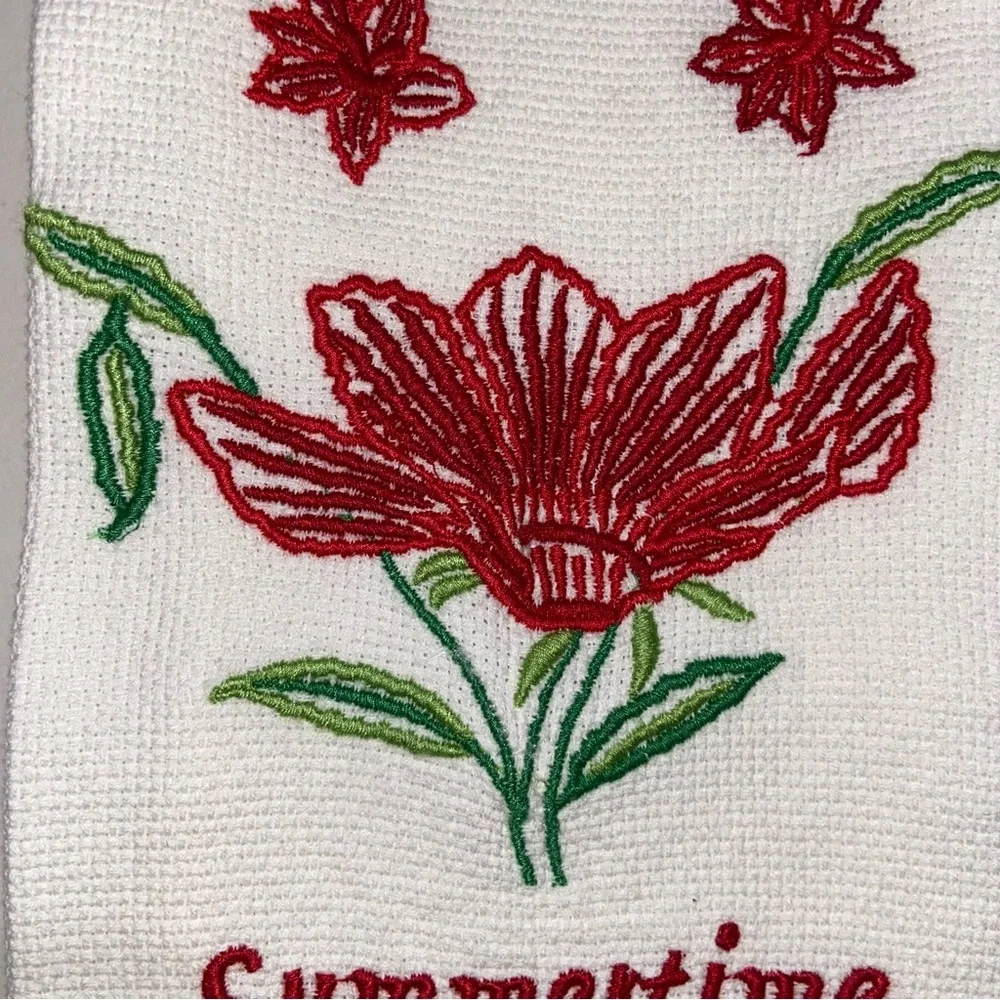 April Cornell  Tea Towel Dish Towel Waffleweave Embroidered Summertime NWT New